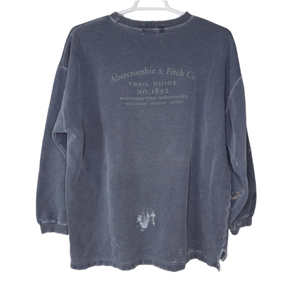 Vintage Abercrombie & Fitch Sweatshirt Mens Large Blue Trail Guide Distressed - Picture 1 of 13